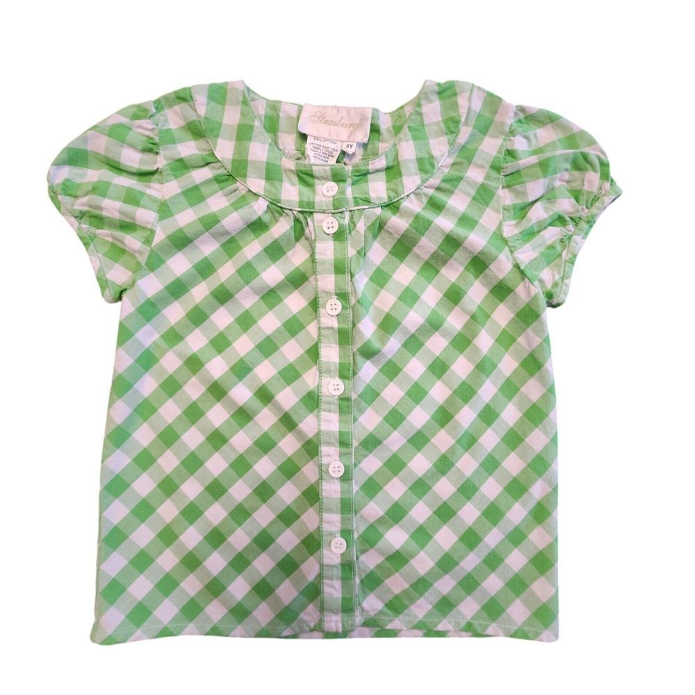 STRASBURG Girls Boutique Checker Button Up Shirt Tunic Size 5Y Summer Preppy‎